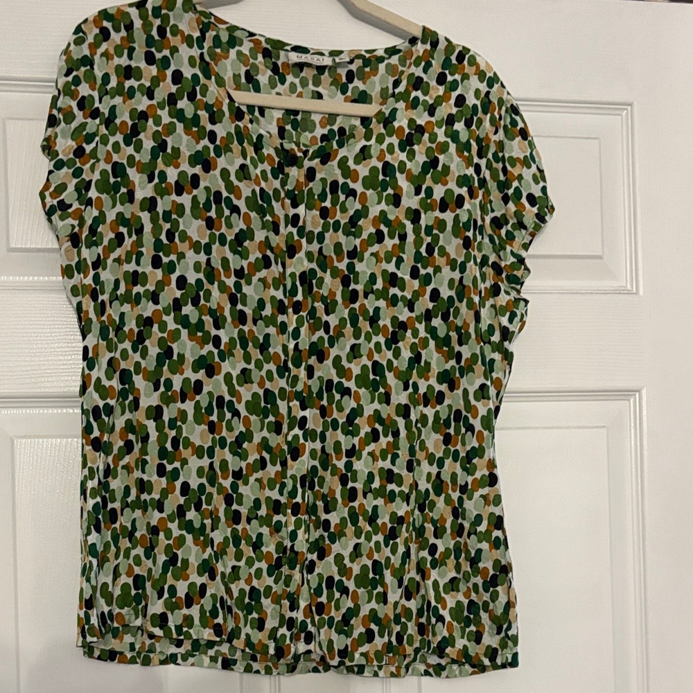 Short Sleeve Dot-Print Tee in Green, Olive & Black - EILEEN FISHER